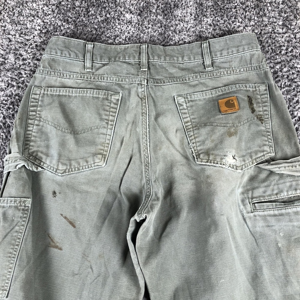 Carhartt Pants Mens 33x32 Green Canvas Relaxed Fit‎ Carpenter Workwear B159 DMS